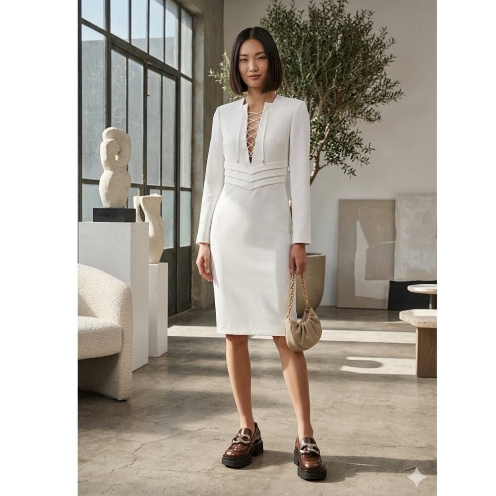 IRO Payda Dress Ecru Size Medium Quiet Luxury Minimalist Feminine Career